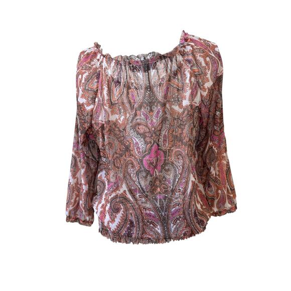 INC International Concepts Orange Paisley Boho Blouse - Large - Picture 2 of 5